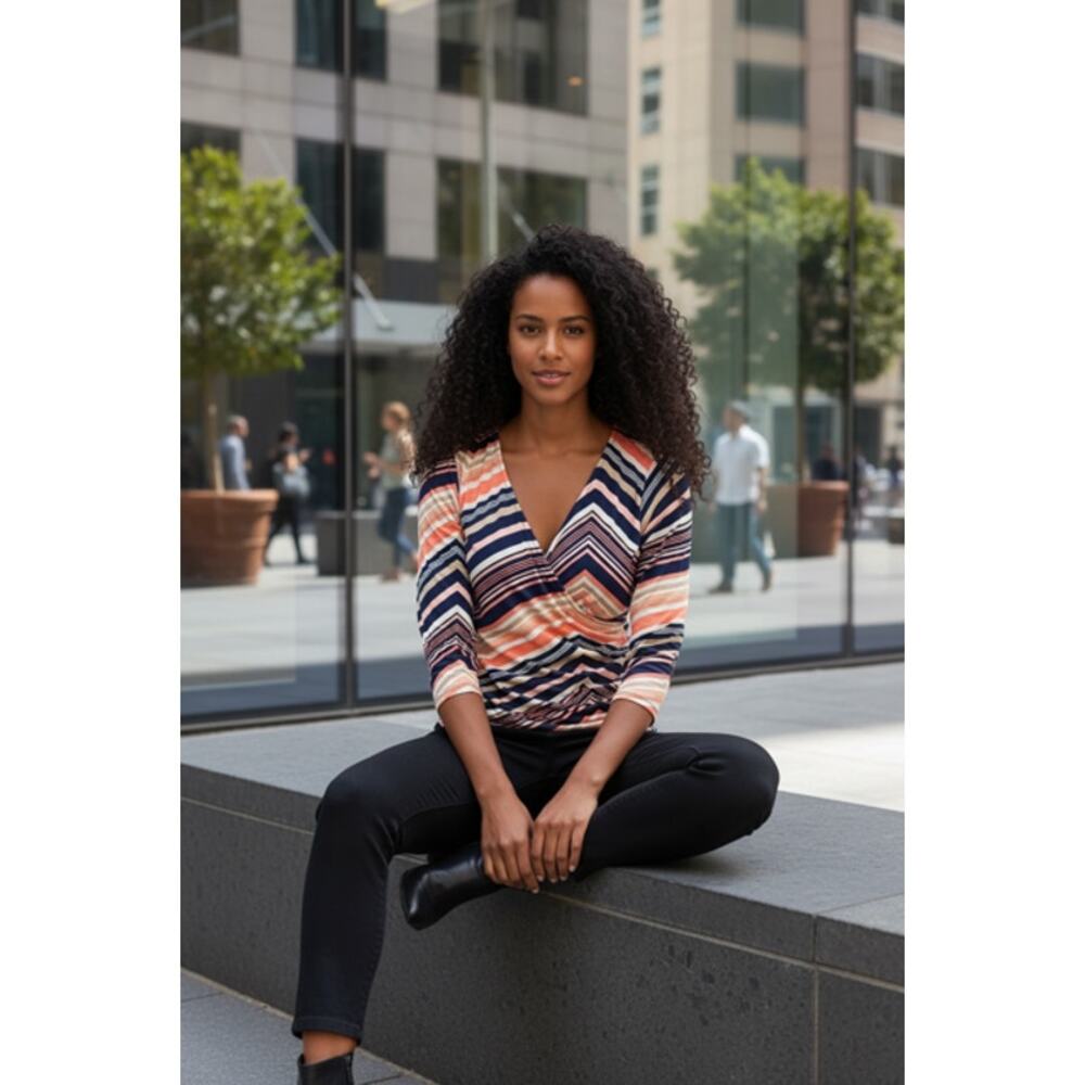 Misia - Striped Wrap Blouse - Medium